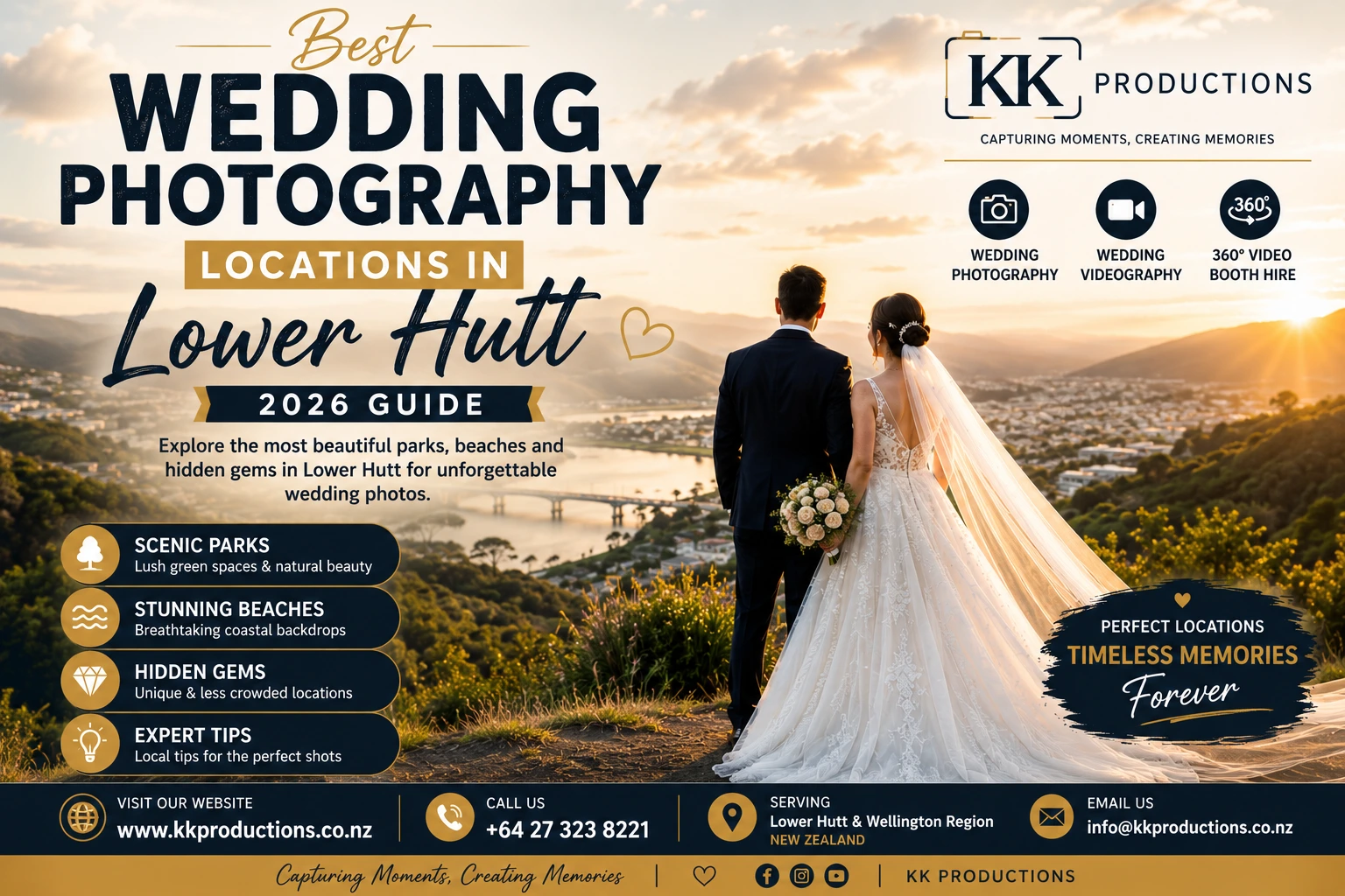 Best Wedding Photography Locations in Lower Hutt featured image with scenic wedding couple overlooking Wellington landscape