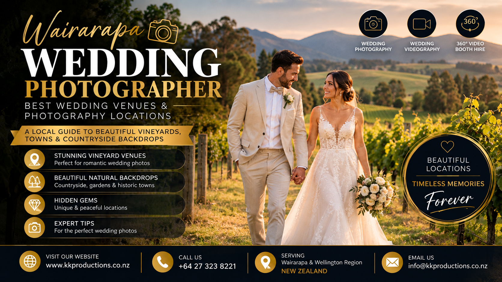 Wairarapa wedding photographer capturing a couple in a scenic vineyard